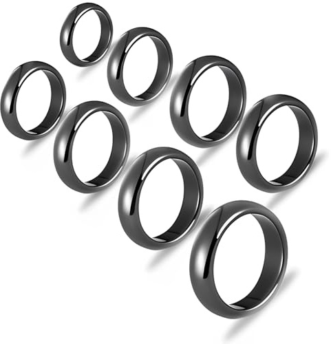 Voarge Lot de 8 bagues en hématite pour homme et femme, pour couples d'amitié, de fiançailles, de mariage, pour soulager le stress, 8 tailles mixtes