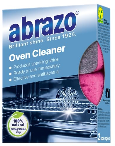 abrazo Oven Cleaner for fan assisted ovens, oven door, racks & trays | heavy duty degreaser with natural soap, no fumes non toxic | pack of 2 sponges