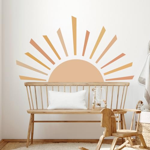 Tanlaby Halbe Sonne Wandtattoos Große Boho Sonnenaufgang Wandsticker Moderner Bogen Wandaufkleber für Wohnzimmer Schlafzimmer Büros Sofa Hintergrund Hause Wanddekoration