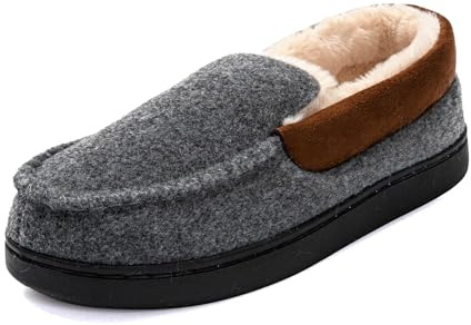 JOMIX Pantuflas Hombre Invierno con Peluche Zapatillas Casa Hombre Cerradas de Felpa Calientes Mocasines Hombre Interior Exterior, Gris Ligero, 44 EU