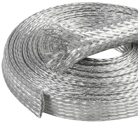 SUNNAREPOON Tinned Copper Wire Shielding Sleeve, Expandable Ground Strap Wiring Braided Sleeving Metal Mesh Sheathing Cabling Wiring Protector (5/16inch - 12ft)
