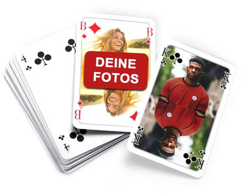 MEINSPIEL - Personalisiertes Poker-Kartendeck - Eigene Fotos auf Vorder- und Rückseiten - Exklusives Foto-Geschenk für Erwachsene - Französisches Blatt - 52 Spielkarten inkl. Etui