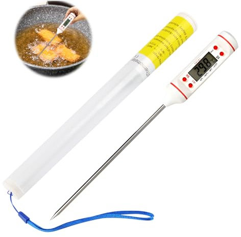 ThermomèTre de Cuisson NuméRique, FainFun Termometre Cuison, Thermometre Viande Avec Sonde Longue, Adapté pour Cuisine, Grillades, Aliments pour BéBéS, L'Eau, Lait, Thermometre Patisserie (Blanc)