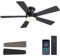 Shanggu Flush Mount Deckenventilatoren mit Licht, 116cm Schwarz Low Profile Deckenventilator Licht mit Remote/APP, Moderne Deckenventilatoren für Innen und Außen, Schlafzimmer, Terrassen