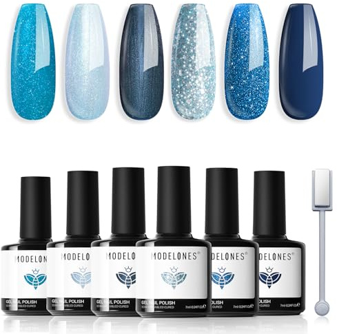 Modelones UV Nagellack 6 Farben Gel UV Nageldesign Sets Soak Off Gel Polish für Maniküre Nageldesign, Blau Serie