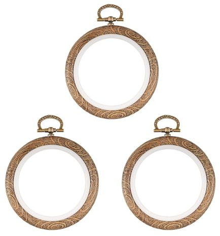 CHROMACRAFT Cadre De Broderie 3 Pièces, Cadre De Broderie Imitation Bois, Cadre Rond pour Point De Croix, Anneau De Fixation pour Tissu À Broder, Outils De Broderie DIY (10 Cm)