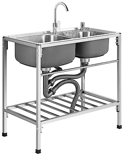 Lavandino di servizio a doppio serbatoio di grado commerciale con staffa rinforzata in acciaio inossidabile bacino di lavaggio a mano indipendente per ristorante hotel bar e garage