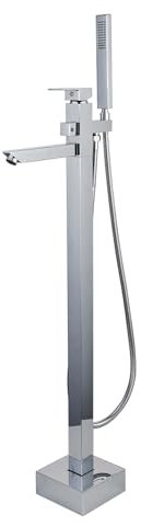 BiaoTeng Grifo de Pie para Bañera Exenta Monomando Frio y Caliente Latón Grifo de Bañera y Ducha Cromo