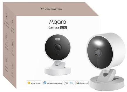 Aqara G100, 2K Sicherheitskamera für Innen & Außenbereich, HomeKit Secure Video, 2-Wege-Audio, Scheinwerfer Farb/IR Nachtsicht, KI-Erkennung,140°Sichtfeld, HomeKit, Alexa,Google,IFTTT, Weiß