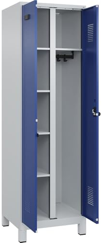 kaiserkraft FRANKEL Vestiaire pour Produits de Nettoyage Evolo Plus | 1 Compartiment | cloison médiane Centrale | Gris Clair/Bleu Gentiane | l 600 mm | avec Pieds Larges | loqueteau