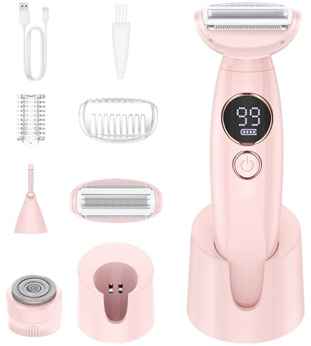 Brich Afeitadora eléctrica para mujer en rosa: afeitadora profesional en bikini para mujer, zona íntima para una depilación suave de la zona del bikini, axilas, piernas IPX7, resistente al agua, carga