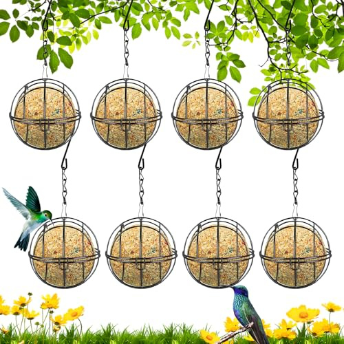 8 PCS Comedero Pájaros Bolas de Grasa para Colgar, Comedero Pájaros Exterior,Alimentador de Pájaros de Metal para Balcón Jardín
