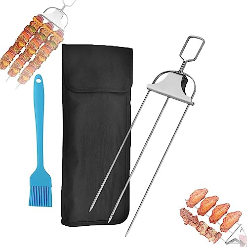 Spiedini per barbecue a 3 vie, in acciaio inox, facili da spingere, per grigliare all'aperto, perfetti per kebab, shish kebab e carne, 1 utensile per grigliare