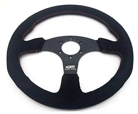 Volante Desplazado,Volante Coche Deportivo Color Negro habló ante de 14 pulgadas piel compite con la rueda Líneas rojas