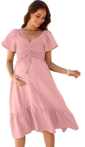 YesFashion Vestidos de maternidad para mujer, de manga corta, de verano, para embarazadas, con volantes, maxi vestido de maternidad (embalaje múltiple)