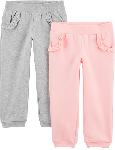 Simple Joys by Carter's Toddler Girl's 2-Pack Pull on Fleece Pants Pants, grey/pink, 3T