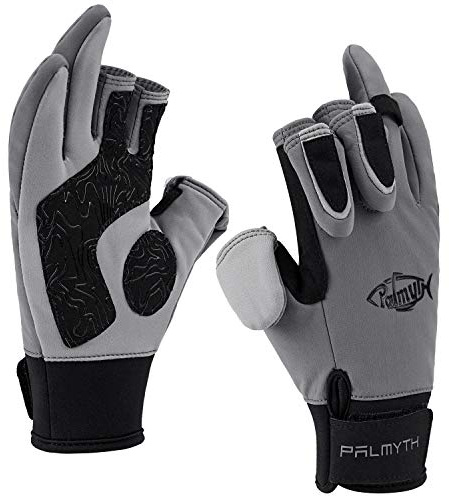 Palmyth Flexible Angelhandschuhe, warm für Männer und Frauen, kaltes Wetter, isoliert, wasserabweisend, ideal für Eisfischen, Fliegenfischen, Fotografie, Motorradfahren (schwarz/grau, groß)