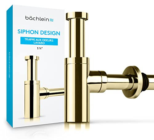 Bächlein Design Siphon Universal for Washbasin & Washstand - Drain Fitting Exactly - Odour Trap with Cleaning Opening + Installation Instructions - Design Siphon Drain Fitting Tube Siphon