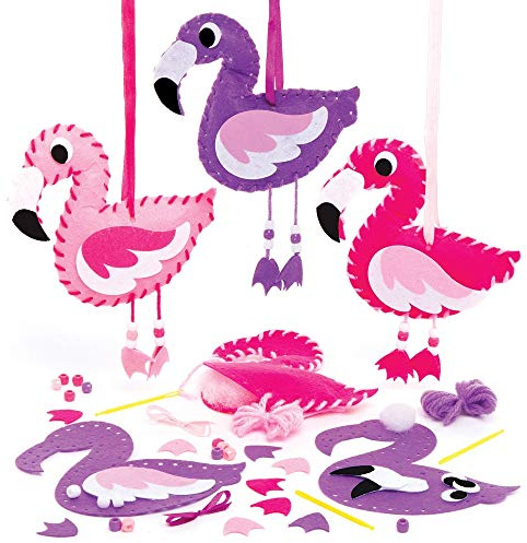 Baker Ross AT691 „Flamingo“ Nähsets, 3 Stück, einführendes Nähen für Anfänger und für Kinder Kunsthandwerk und Bastelprojekte