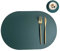 Oval Tischsets Abwischbar, Leder Kunstleder Platzset Zweifarbig Wasserdicht Platzdecken mit Untersetzer ür Hause Küche Restaurant (Grün/Beige,4 Stück)