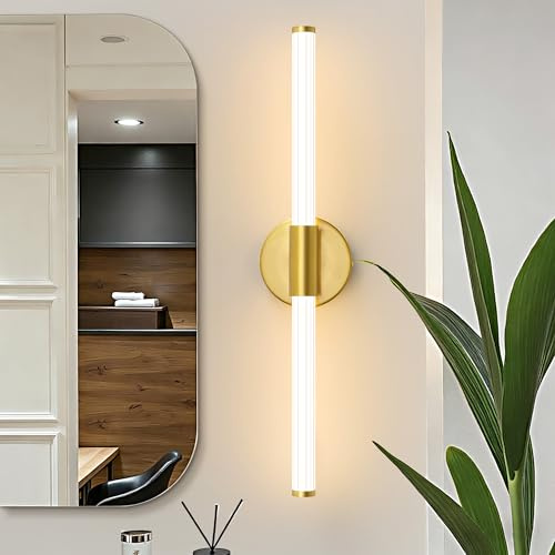 LED Bathroom Light Fixtures, Gold Vanity Lights for Bathroom, 360° Full Lighting Dimmable LED 23 inch Vanity Light Bar Over Mirror, Hardwired Modern Wall Sconce Warm White for Bedroom Living Room