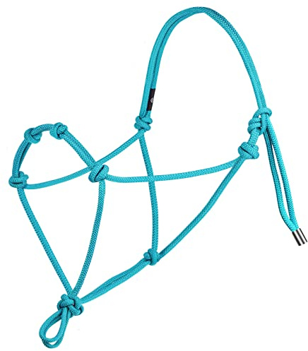 Harrison Howard Super Sturdy Horse Rope Training Halter with 4 Knot 1/4 Stiff Halter Cord -Turquoise