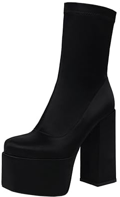vivianly Women's Platform Ankle BootsHigh Chunky Heel Mid-Calf Boots Black size 7.5