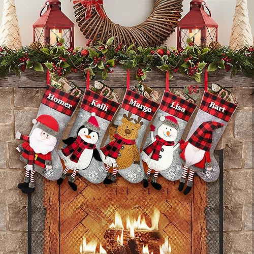 NIBESSER Calcetines Navidad Chimenea Personalizado con Nombre Botas de Navidad para Colgar Calcetines Navideños Papá Noel Christmas Stocking Idea Regalo para Decoración Navideña (Estilo H, 5 Piezas)