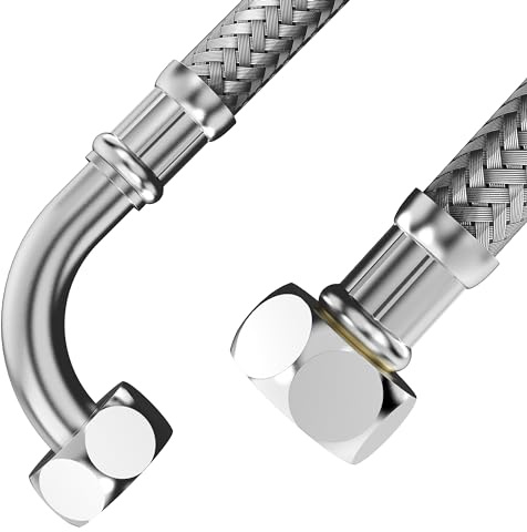 VARIOSAN Tuyau blindé pour machine à laver et lave-vaisselle 17741, 2,50 m, 3/4 ÜWM x 3/4 ÜWM avec coude à 90°, gaine en acier inoxydable, certifié DVGW, eau potable