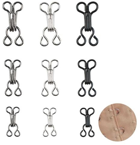 90 Sets Sewing Hooks and Eyes Closure, Hook and Eye Fastenings for Clothes, 3 Sizes Hook and Eye Closure, Metal Hook and Eye Latch Sewing for Bra, Clothes, Skirts, Pants（Silver, Gunmetal, Black）