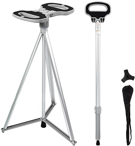 Walking Cane with Seat, Lightweight Folding Walking Stick with Seat, Foldable Aluminum Cane Chair for Outdoor Camping Hiking, Max. Load Bearing 330 LBS Anti-Slip Easy Fold & Unfold