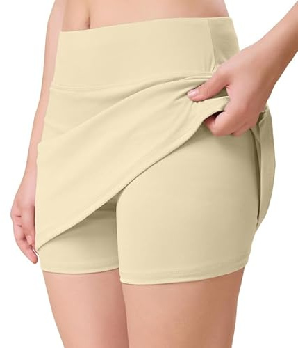 TRENDMALLS Jupe avec short pour femmes et filles - Taille haute - Évasée - Mini jupe patineuse pour femmes et filles, beige, Taille XS