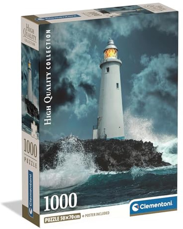 Clementoni - Puzzle 1000 Pezzi per Adulti e Ragazzi, Collection, Tema Faro nella Tempesta, con Poster Incluso, Compact Box, Idea Regalo Uomo e Donna, Made in Italy, 50x70 cm, 39991