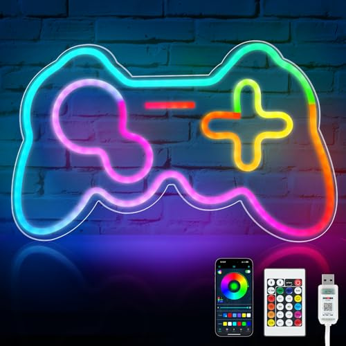 HOTUT Plan Lumineux de Jeu, Enseigne Lumineuse Neon dynamique avec 3 méthodes de contrôle et minuterie, Décorations murales, 200 couleurs et plus de 60 modes d'éclairage, pour chambre, Salle de Jeux