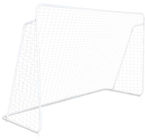 Bonnlo But de Football 240 x 150 x 90 cm Blanc avec Filet PE et Piquets de Sol - Cage de Foot Portable pour Jardin, Plage, École
