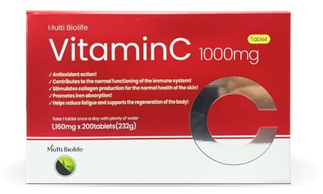 Multi Biolife - Vitamin C 1000mg (200 Tablets) - Supports a Immune System & Anti-oxidant Protection | Gluten Free - Made in Korea