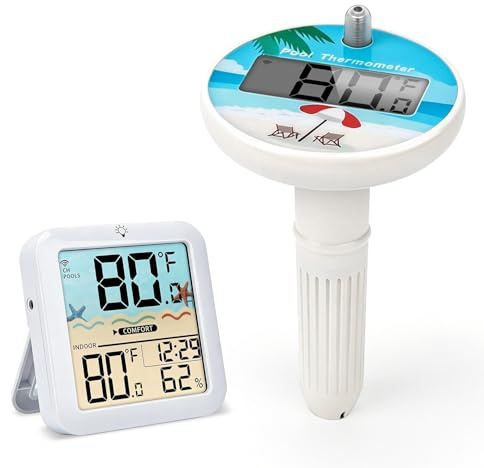 Pool Thermometer Funkthermometer Schwimmend Wasserthermometer - Poolthermometer Funk bis 100 m Reichweite im Außenbereich, IP68 digitaler Anzeige Pool Funkthermometer für Badewanne, Teich und Aquarium