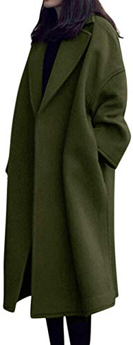 Minetom Manteaux Femme Automne Oversize Bouton Blouson Manches Longues Blazer Long Parka Trench Coat Veste avec Poches B Armée Verte 48
