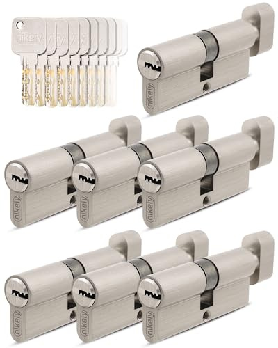 GERCAR Pro - Juego de 7 cilindros para pomo (30/30, cierre simultáneo, 7 cilindros con pomo y 35 llaves, 60 mm, 7 cilindros, longitud: 60 mm, A:30 ancho:30, latón macizo), color negro