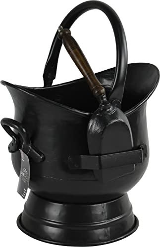 Steel Sallet Coal Bucket Scuttle Hod with Cast Iron Shovel Scoop Antique Style (Medium)