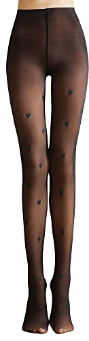 TOEECY Collant Fantaisie Femme Motif Translucide Hiver Chaude Legging Slim Thermique Doublure Taille Haute Extensibles Pantalons Tights (Imprimé à Pois en Forme de Cœur-85g)