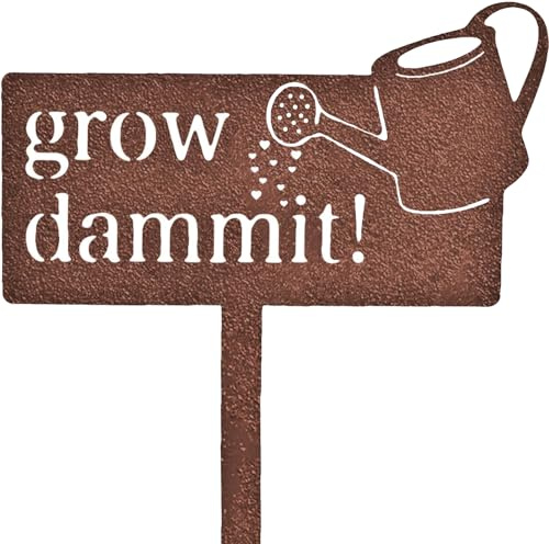 KRONLY Cartello rustico da giardino Grow Dammit (43,2 x 22 cm) Spina di ruggine resistente alle intemperie decorazione da giardino per esterni giardiniere regali per donne e uomini
