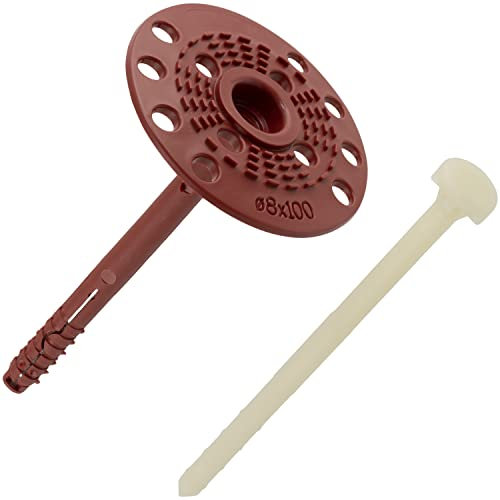 AERZETIX - C65192 - Set di 25 tasselli di isolamento 8x100mm + 25 chiodi per colpire Ø5x100mm - in nylon - mattoni materiali cavo pieno muratura pannelli polistirolo lana minerale lavori