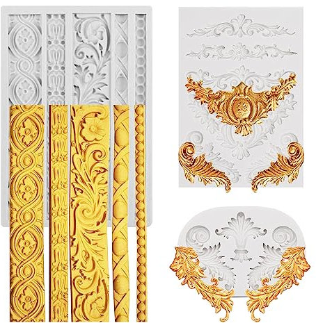 Moldes de Silicona para Manualidades, 3 Piezas Blanco Antiadherente, Barroco para Fondant, Pasteles y Chocolate