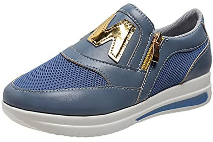 IQYU Sportschuhe Damen Fitness Sneaker Schwarz Plateau Sneaker Elegant Mit Schnürsenkeln Und Reißverschluss Low Sneaker Schnell Trocknend Luftpolster Plateau Freizeit Freizeitschuhe