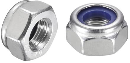 sourcing map 5Pcs M10 x 1 Nylon Insert Hex Lock Nuts, 304 Stainless Steel Self-Locking Nylon Insert Stop Nut for Industrial Construction Fasteners, Silver&Blue