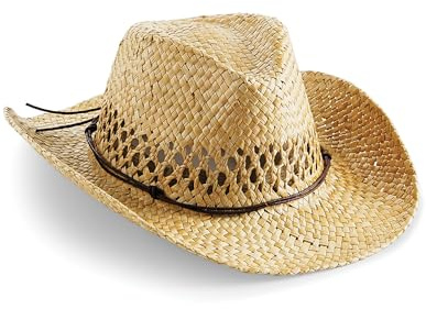 eBuyGB 100% Straw Cowboy Hat with Wired Brim, Women Cowgirl Hat, Men Handmade Western Sun Hat, Unisex Summer Beach Hat Brown