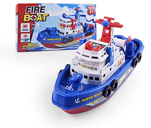 KENANLAN Elektrisches Schiff Feuerlöschboot Spielzeug Lernspielzeug Wasserspray Musik Sound Licht Modell Spielzeugboot