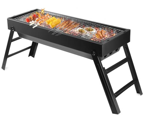 Bigger size BBQ Barbecue Grill, Portable Folding Charcoal Barbecue Desk Tabletop Outdoor Stainless Steel Smoker BBQ for Picnic Garden Terrace Camping Travel