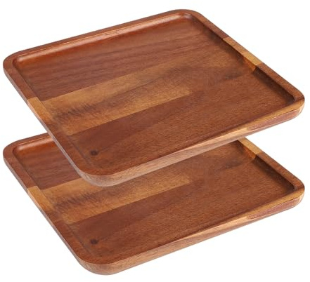 CPROSP 2 Piezas Bandeja Madera Rectangular 20 x 20 cm, Bandeja Pequeña, Bandejas Decorativas, Plato Madera para Cocina, Baño, Aperitivos, Cafeína, Pastel, Perfumes, Velas